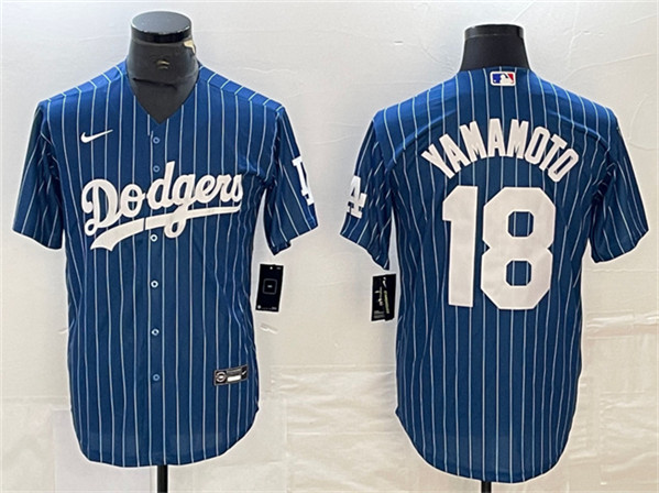 Men's Los Angeles Dodgers #18 Yoshinobu Yamamoto Navy Cool Base With Patch Stitched Jersey